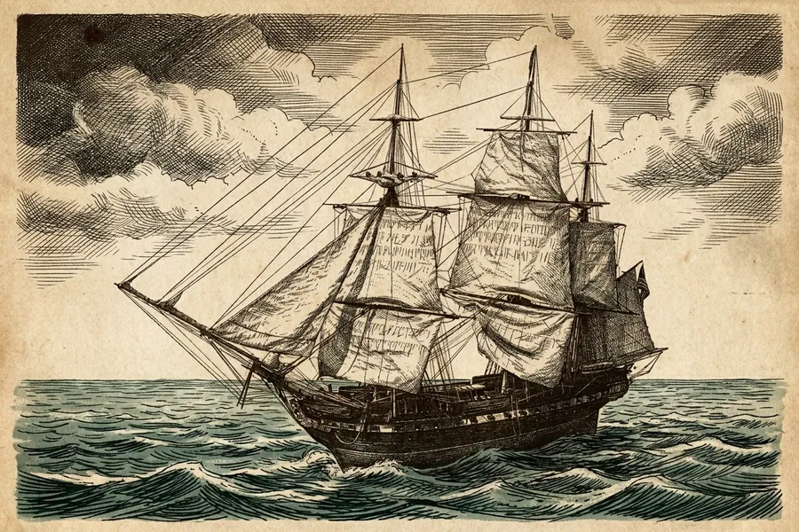 USS Constitution + museum — a nautical-noir engraving by The Dispatch