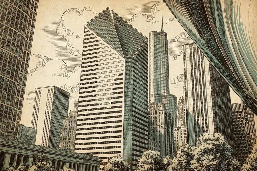 Cloud Gate at Millennium Park — a nautical-noir engraving by The Dispatch