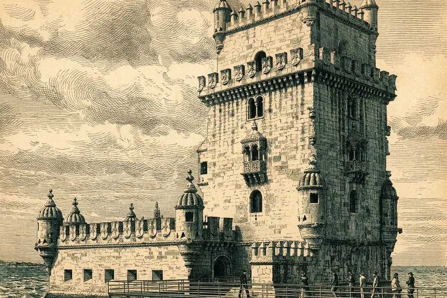 Torre de Belém — a nautical-noir engraving by The Dispatch