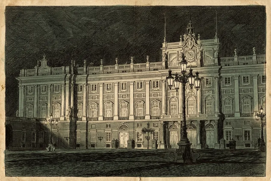 Madrid late night — a nautical-noir engraving by The Dispatch