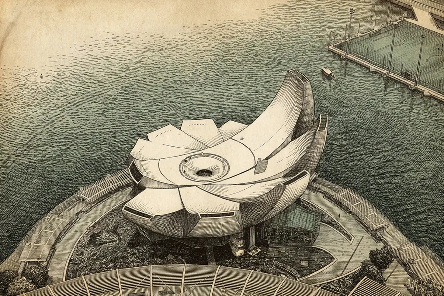 Marina Bay Sands SkyPark Observation Deck — a nautical-noir engraving by The Dispatch