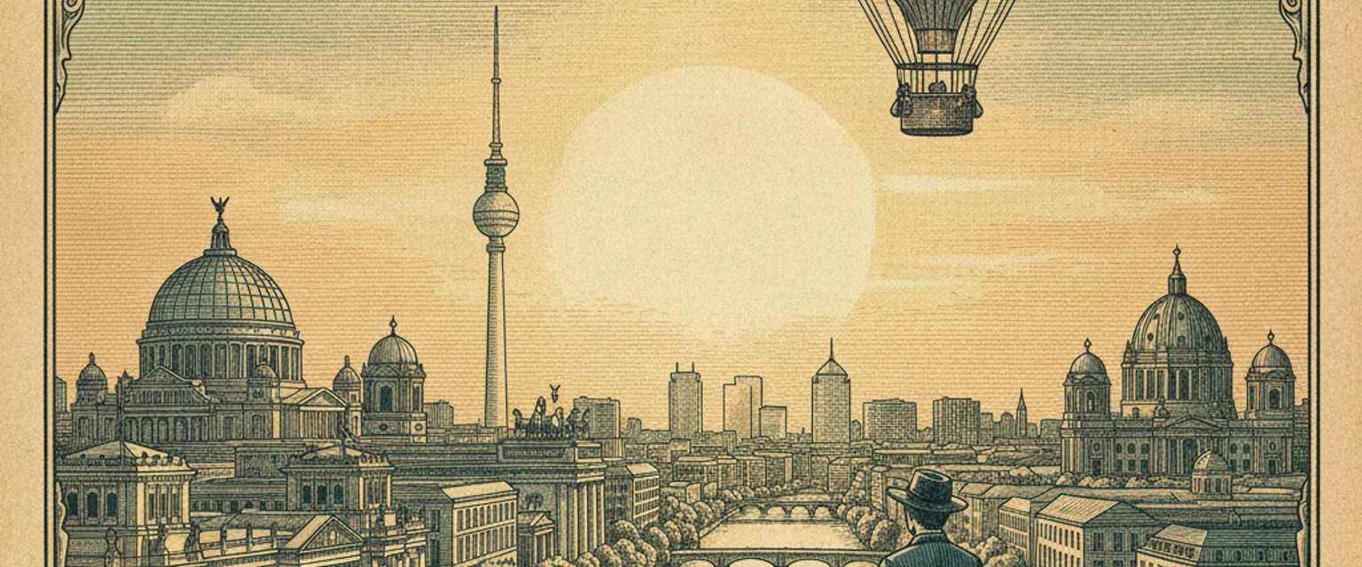 The Brandenburg Gate at dusk with the TV Tower glowing in the distance over Berlin