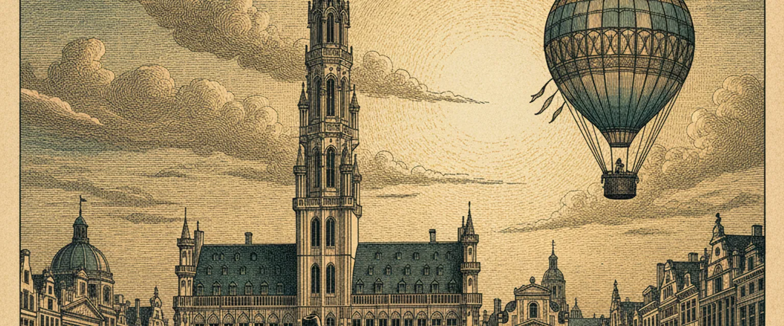 The ornate gilded guild houses of the Grand Place in Brussels at golden hour
