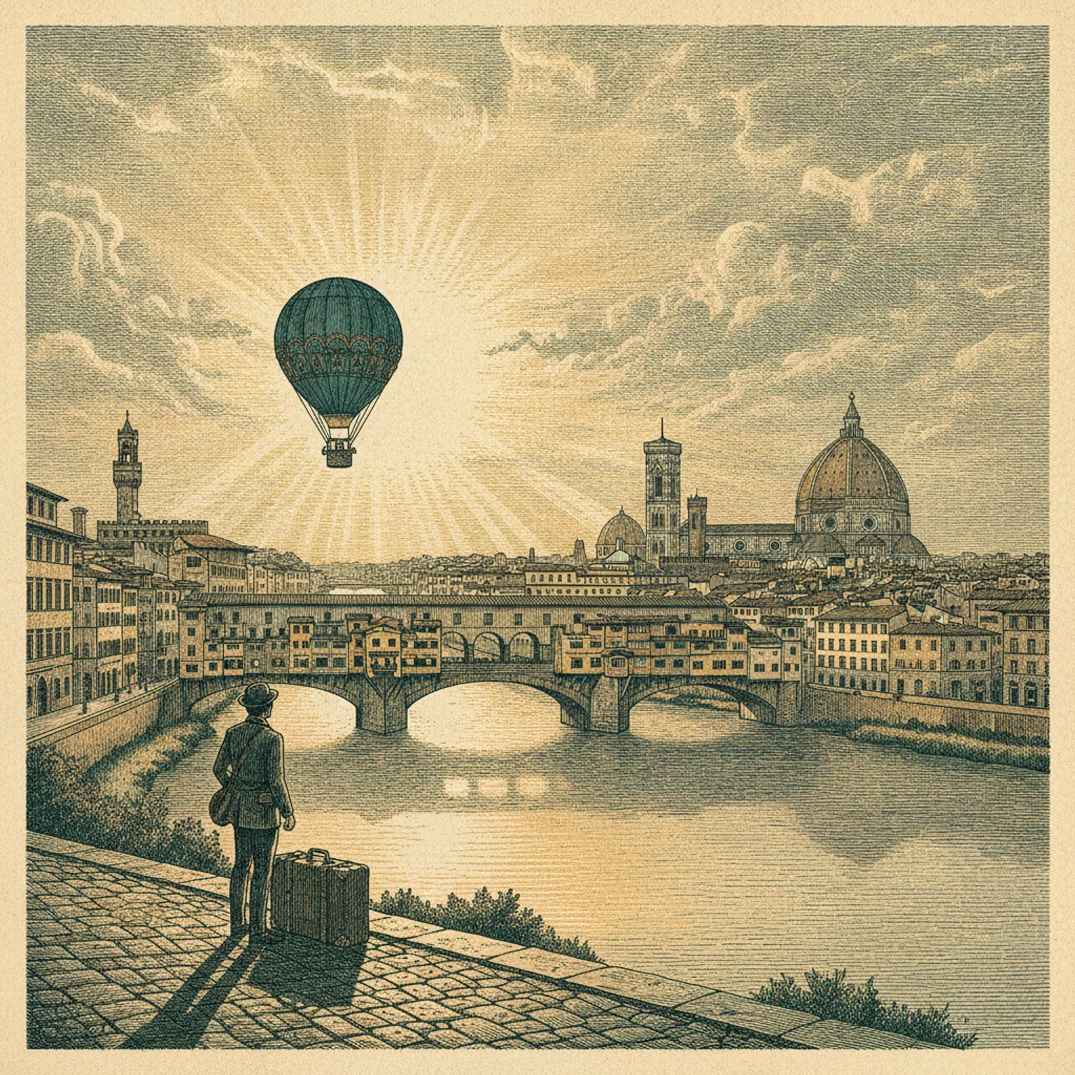 View from Piazzale Michelangelo across Florence's terracotta rooftops with the Duomo rising at sunset
