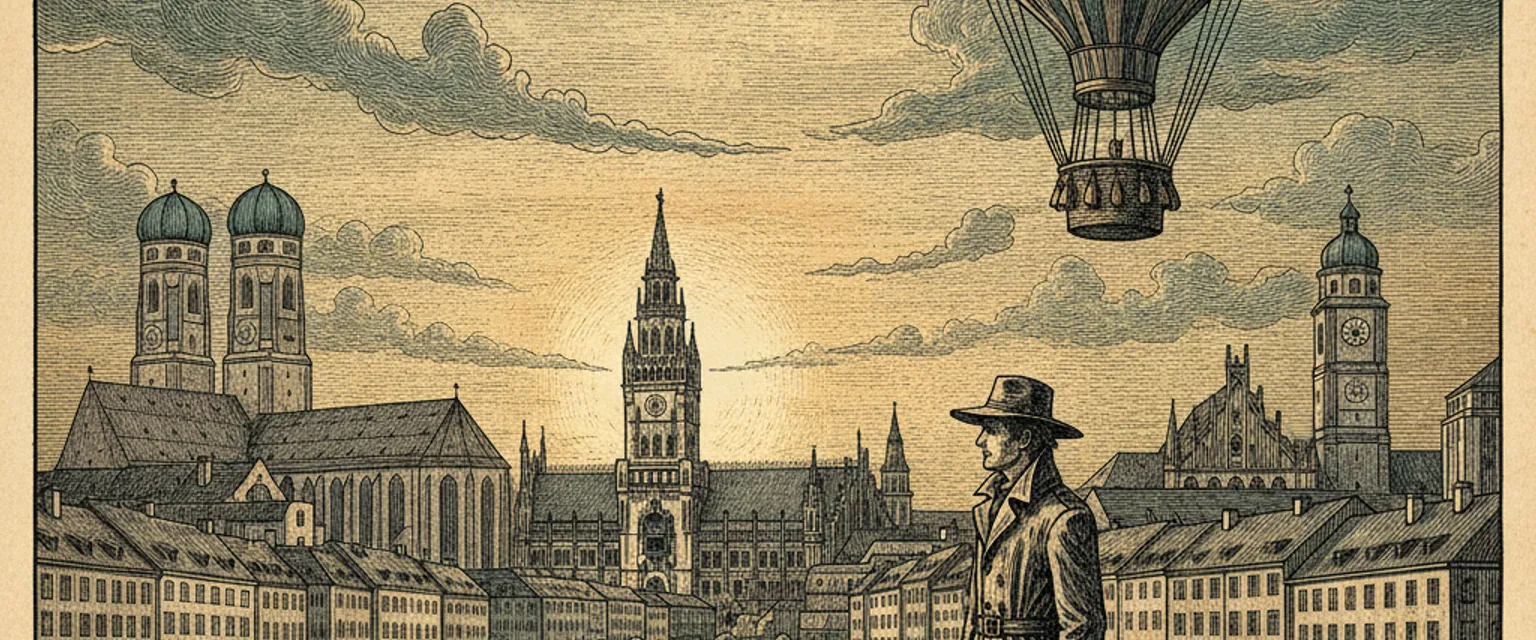 The twin onion-dome towers of the Frauenkirche rising above Munich's old town rooftops
