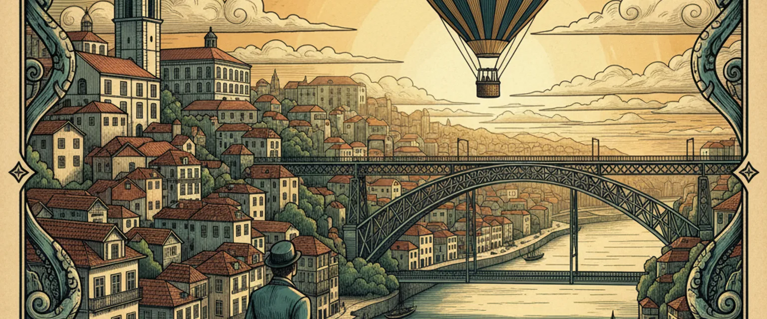 Colorful Ribeira houses and the Dom Luis I Bridge over the Douro River in Porto