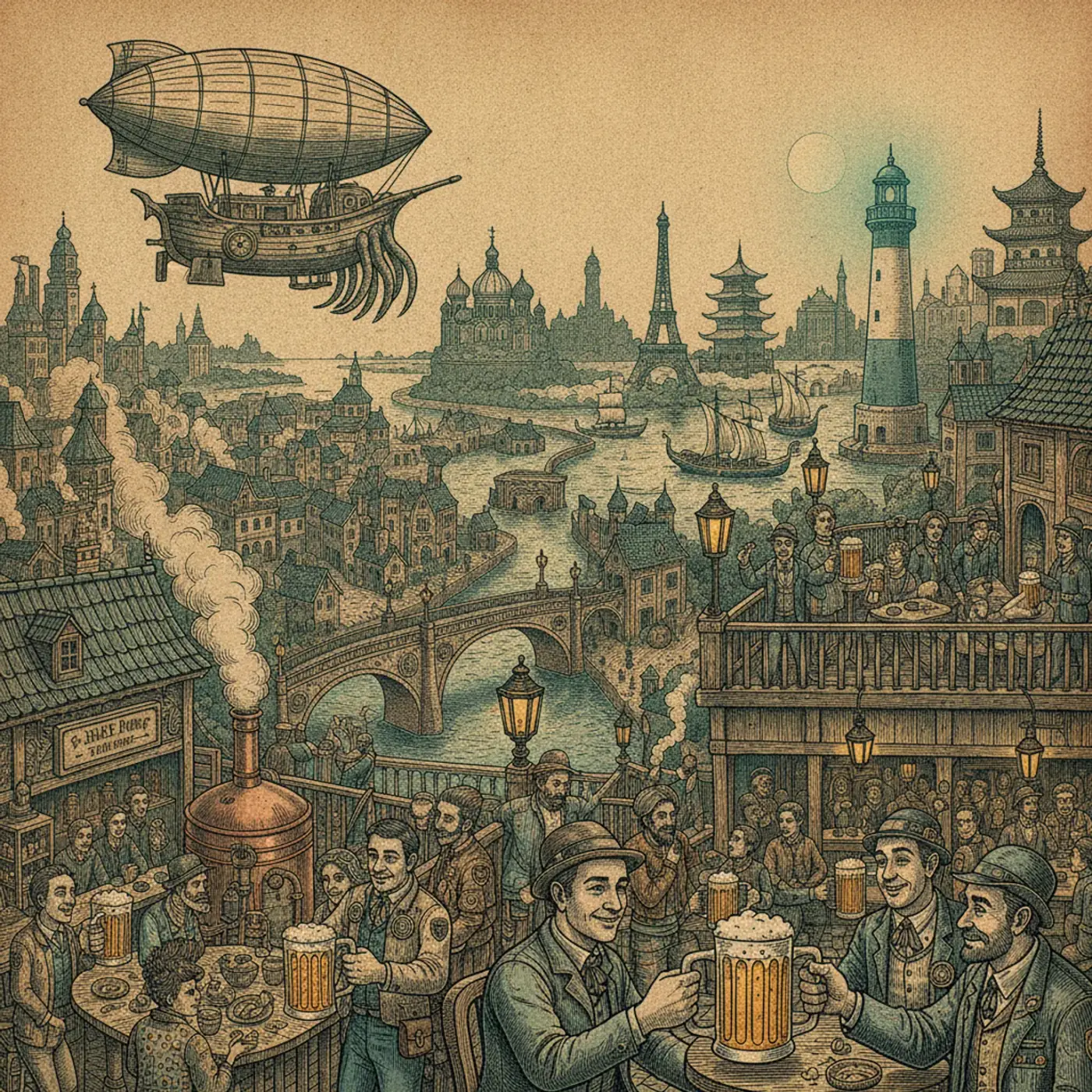 A frothy glass of golden lager on a wooden pub table