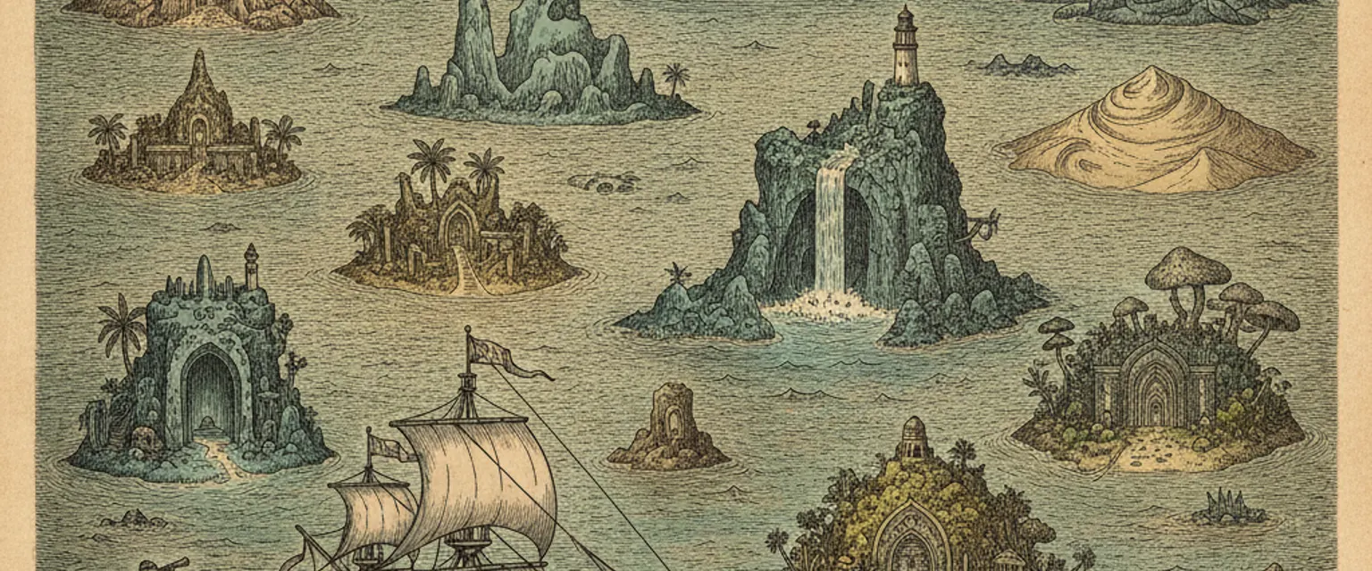 An empty crescent of pale sand on a quiet island with a single wooden fishing boat pulled up on the shore