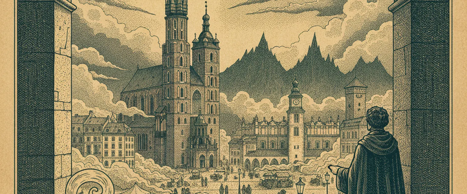 St. Mary's Basilica and the Cloth Hall on Krakow's main market square at golden hour