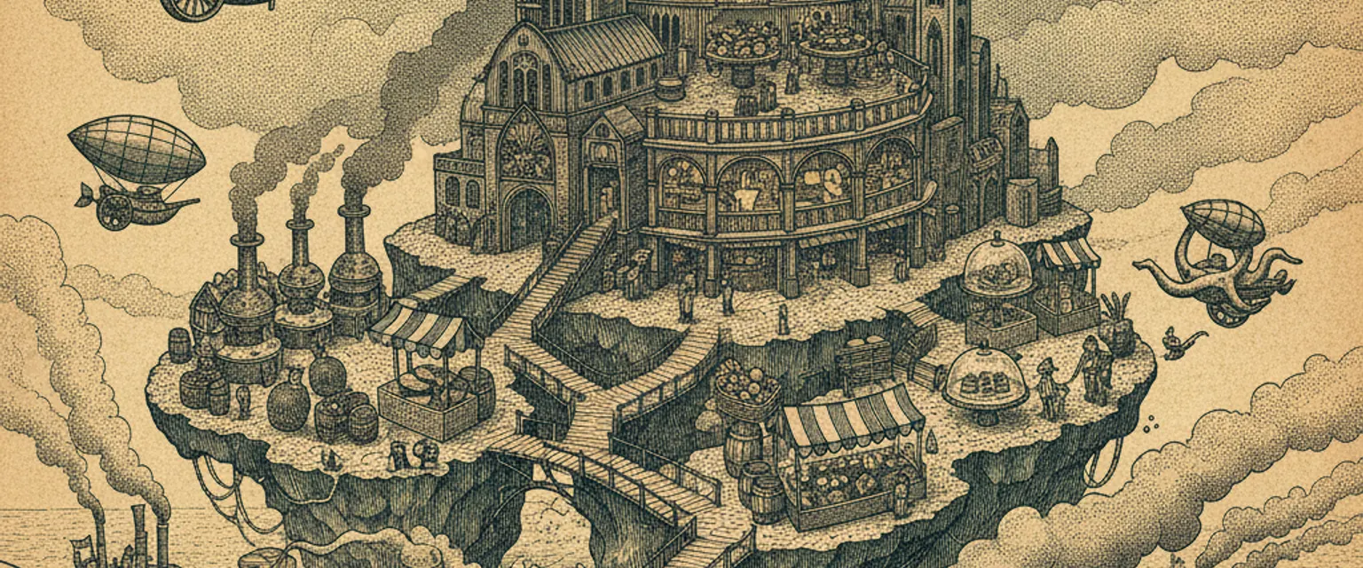 A crowded indoor food hall with steam rising from open stalls