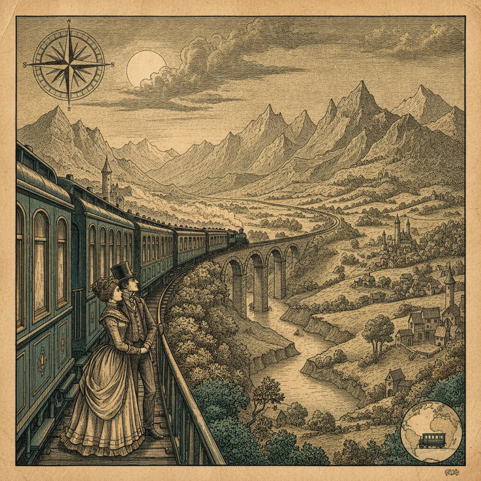 Scenic European train passing through alpine landscape