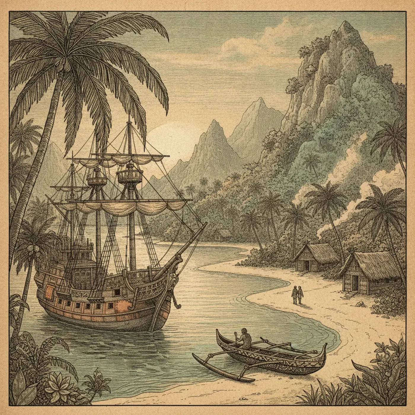 Turquoise lagoon with a sandbar and a single palm islet under blue sky