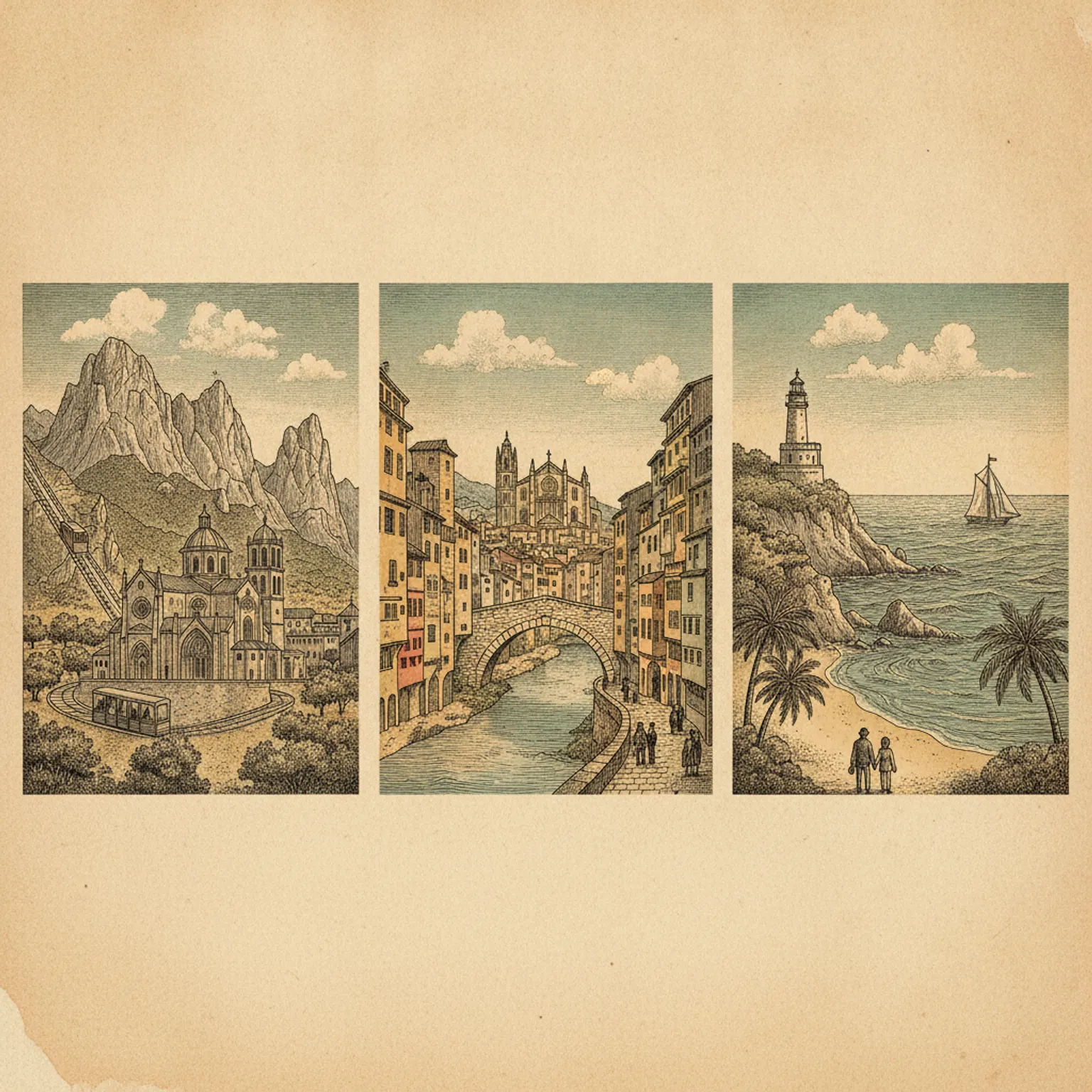 The jagged rock peaks of Montserrat rising above the monastery near Barcelona