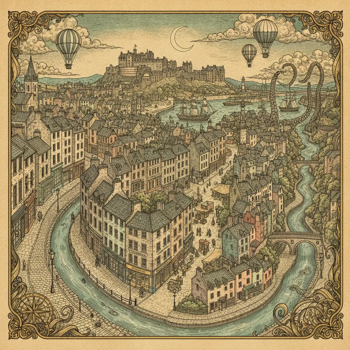 Edinburgh's New Town Georgian terraces with the castle visible on the hill beyond