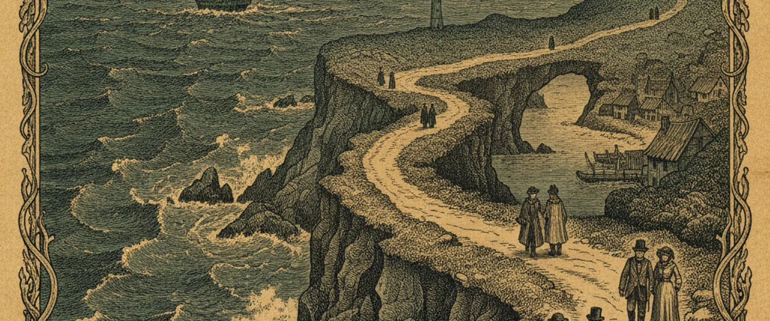 A narrow cliff-edge coastal footpath winding above a turquoise sea on a clear day