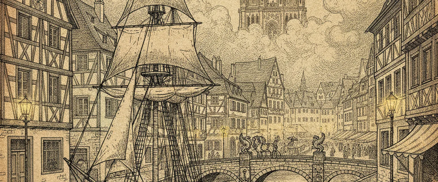 Half-timbered houses leaning over a canal in the Petite France quarter of Strasbourg