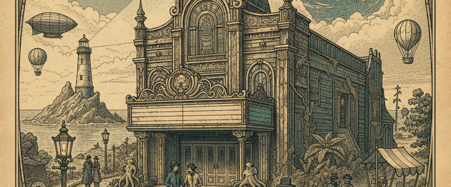 An ornate single-screen cinema interior with red velvet seats and a gilded ceiling
