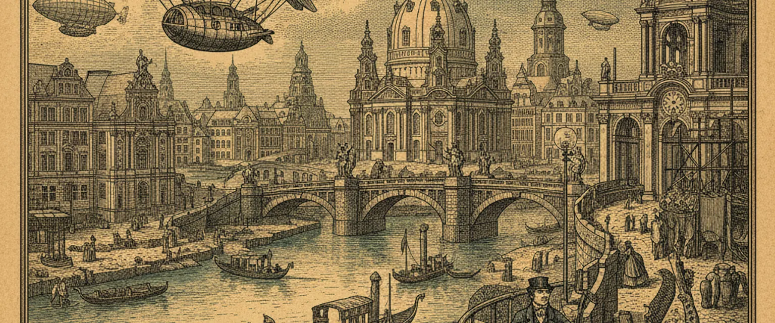 Dresden's baroque Old Town skyline with the Frauenkirche dome reflected in the Elbe river