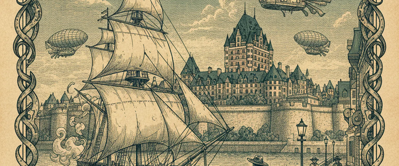The Chateau Frontenac towering over the cobblestone streets and stone buildings of old Quebec City
