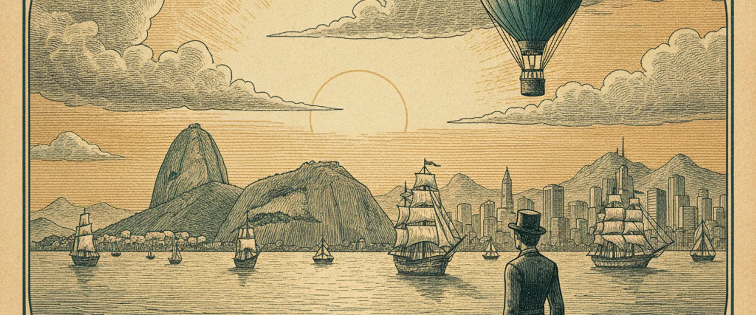 Sugarloaf Mountain and Guanabara Bay at golden hour seen from Copacabana, Rio de Janeiro