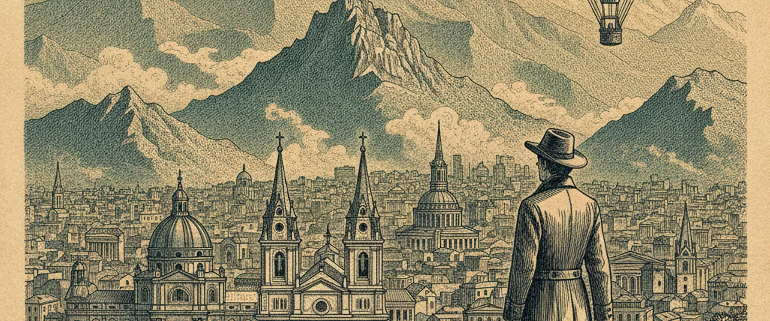 Santiago skyline with the snow-capped Andes rising behind glass towers at dusk