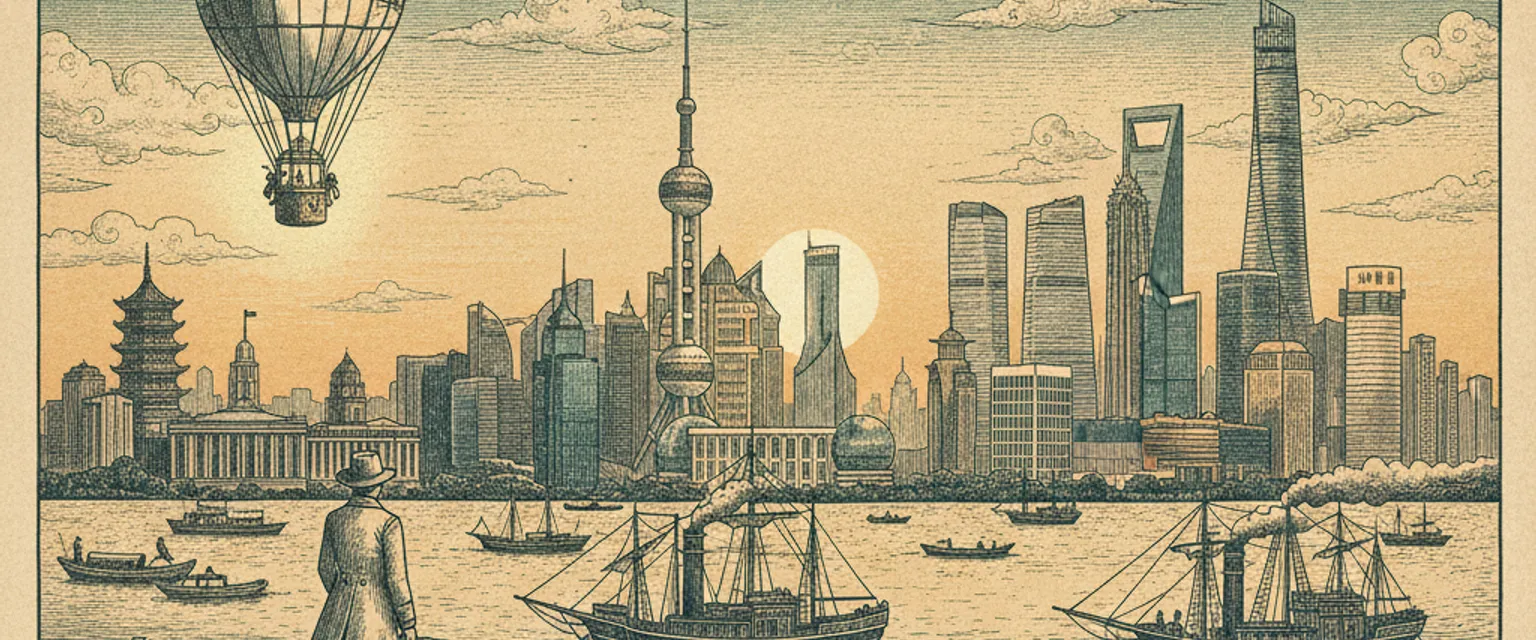 The illuminated Pudong skyline across the Huangpu River from the Bund at night