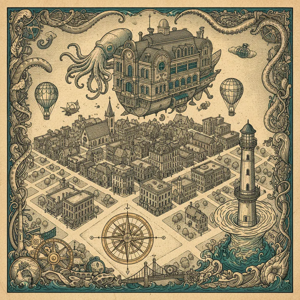Detailed engraving of Downtown Anchorage