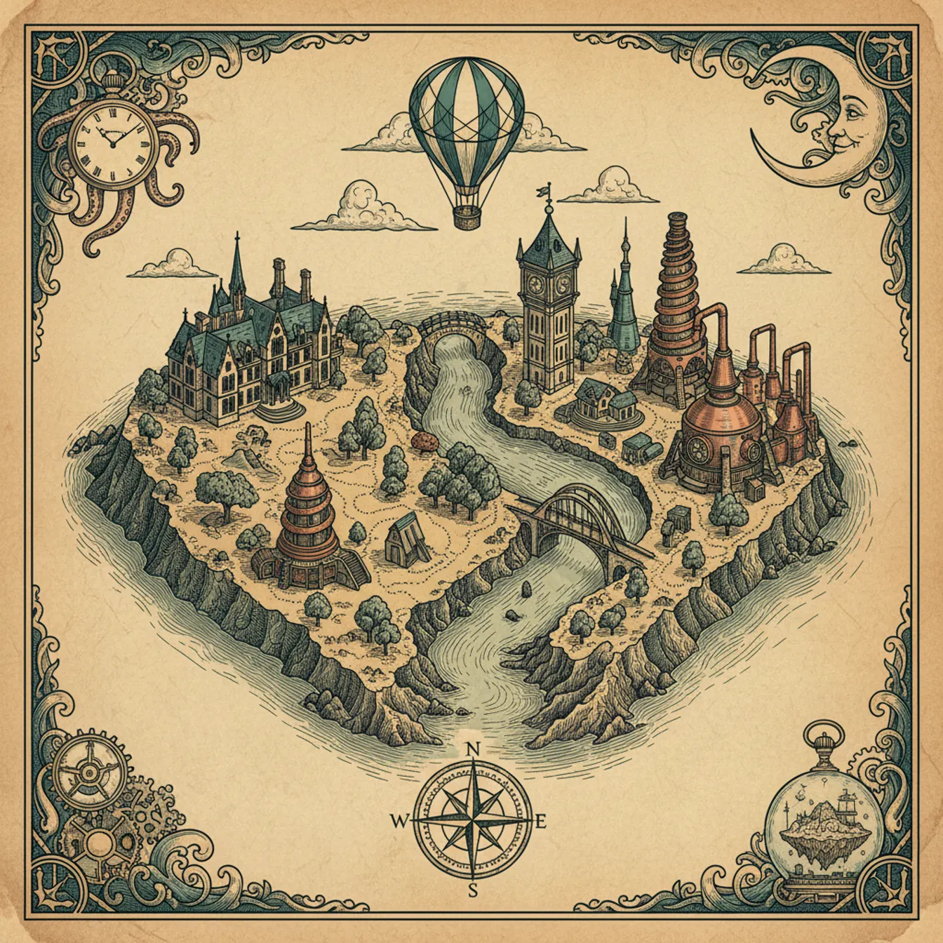 Hand-drawn tilted map of asheville