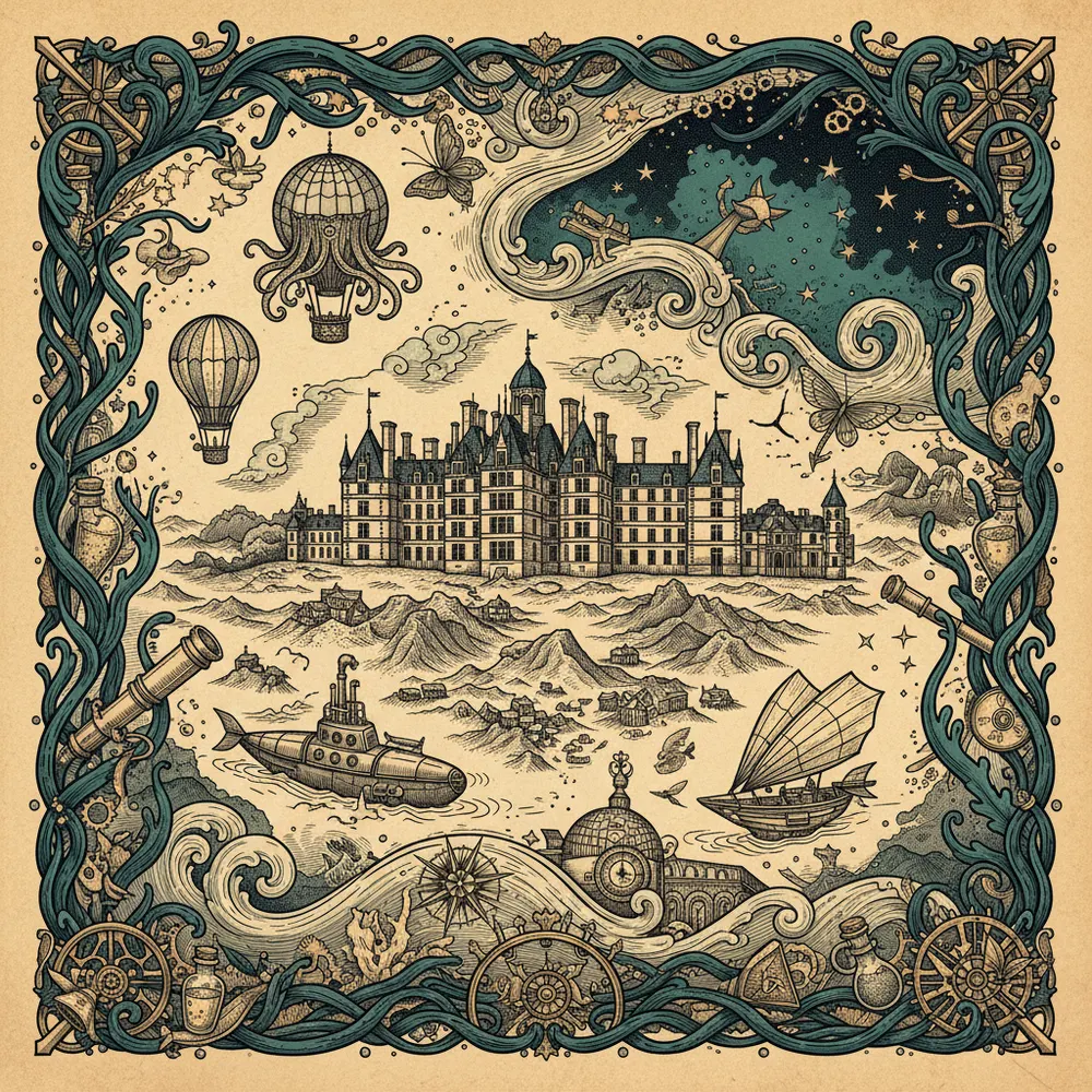 Detailed engraving of Biltmore & Biltmore Village
