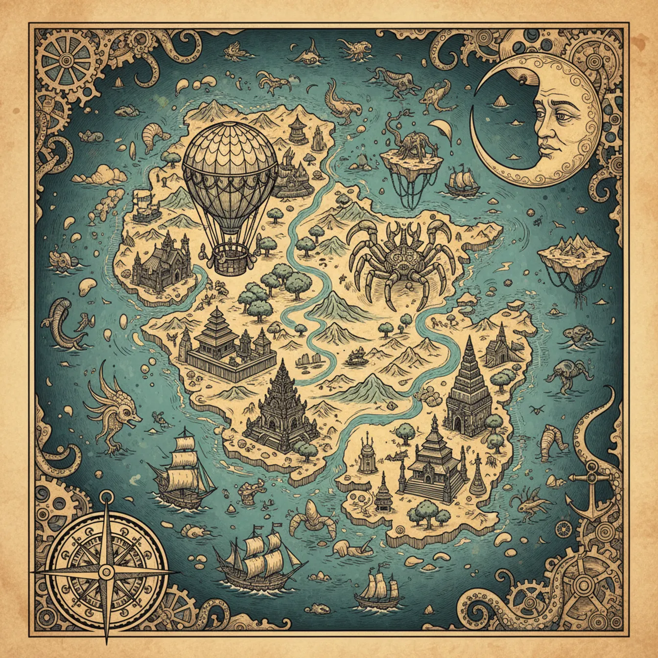 Hand-drawn tilted map of bali