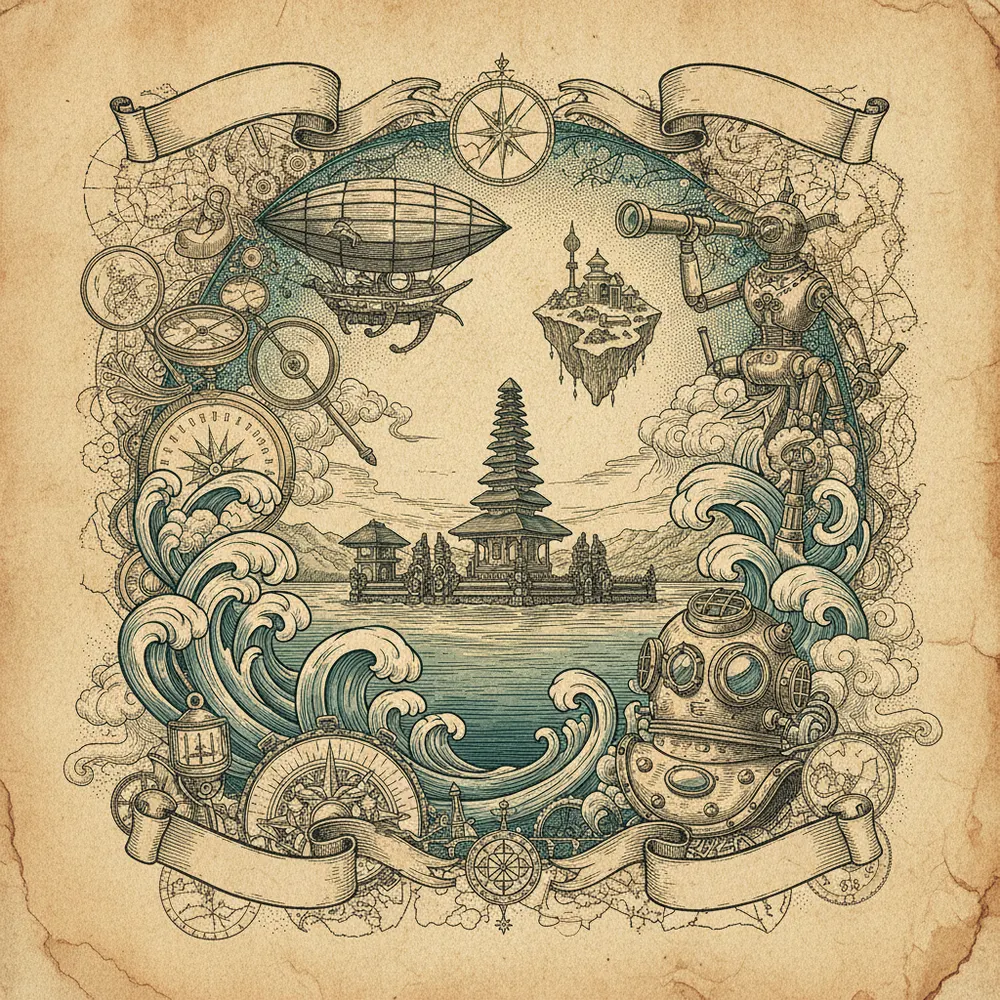 Detailed engraving of Munduk / North Bali