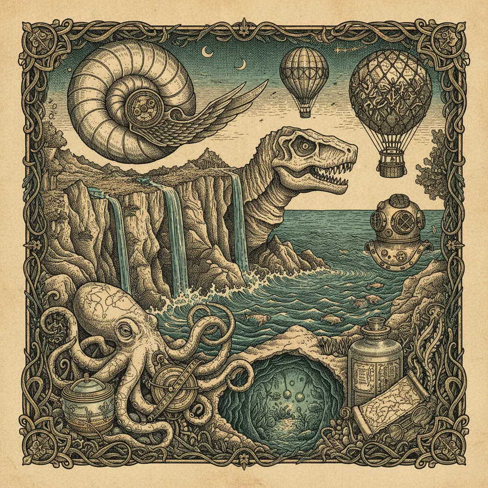 Detailed engraving of Nusa Penida
