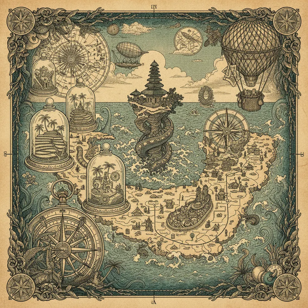 Detailed engraving of Seminyak / Canggu