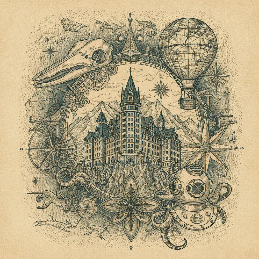 Detailed engraving of Banff Townsite