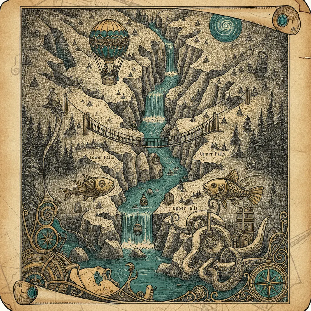 Detailed engraving of Johnston Canyon