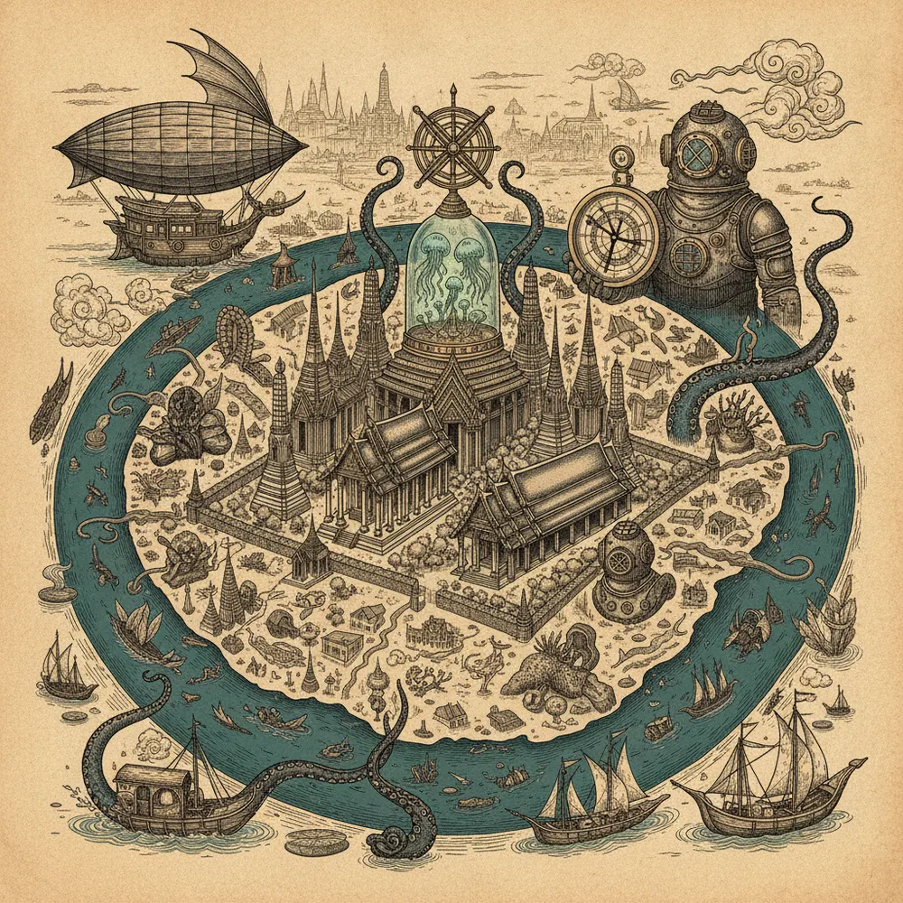 Detailed engraving of Rattanakosin (Old City)