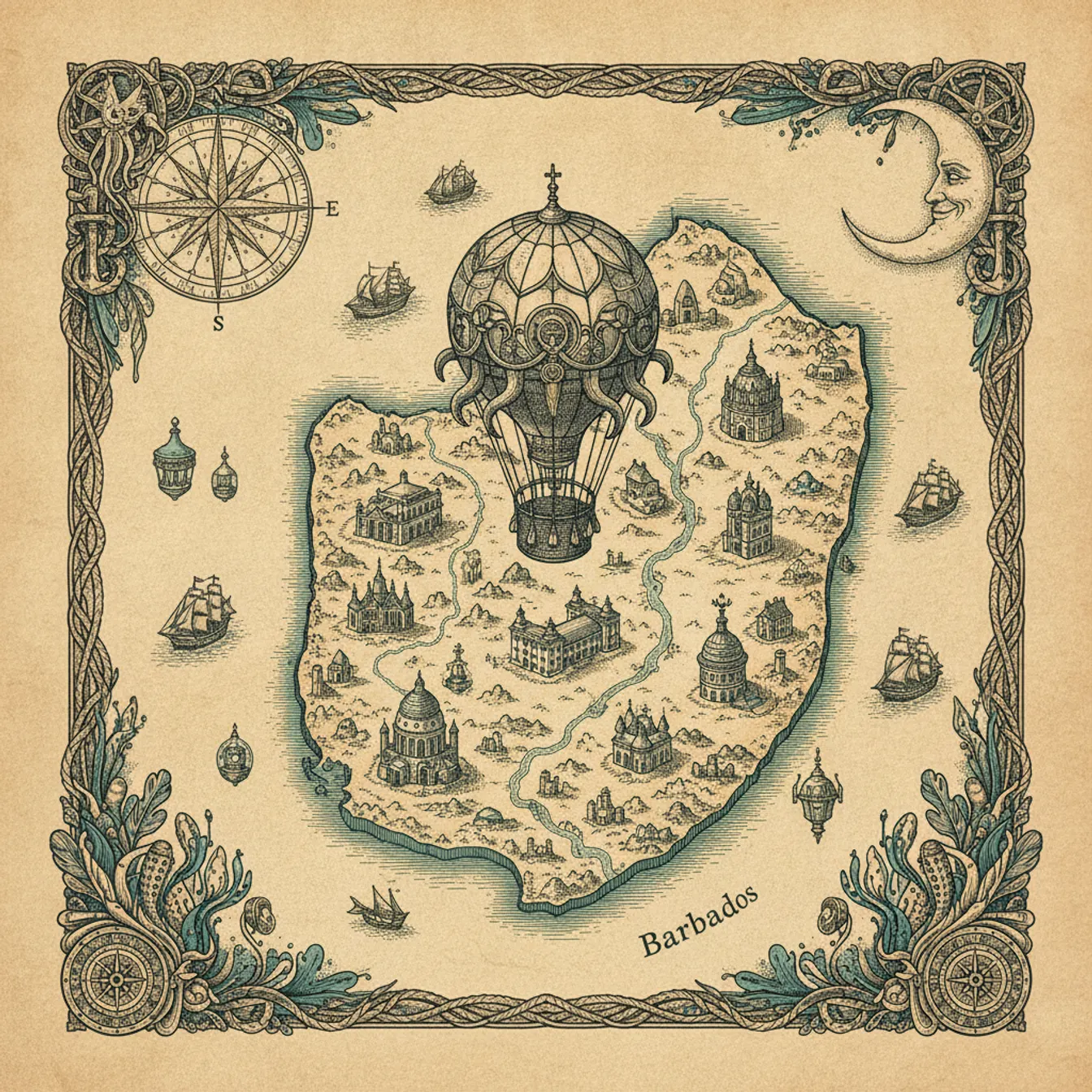 Hand-drawn tilted map of barbados