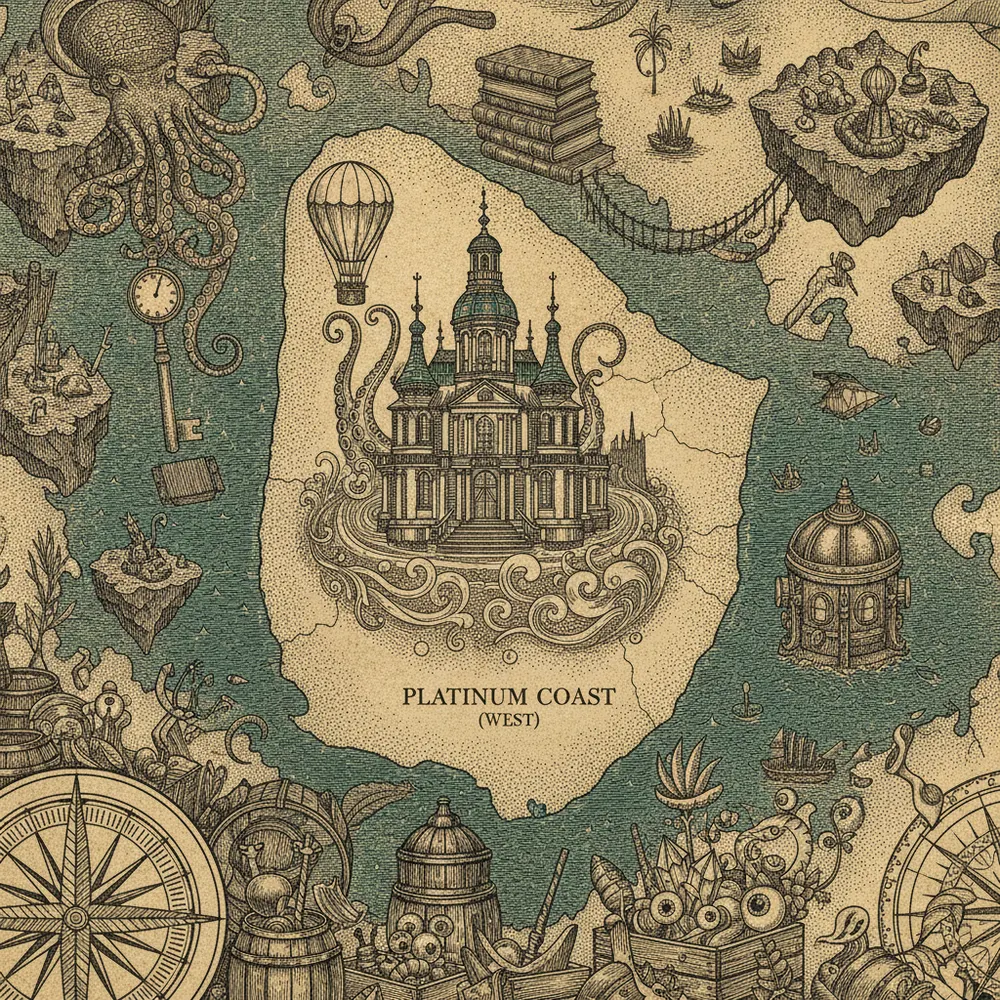 Detailed engraving of Platinum Coast (West)