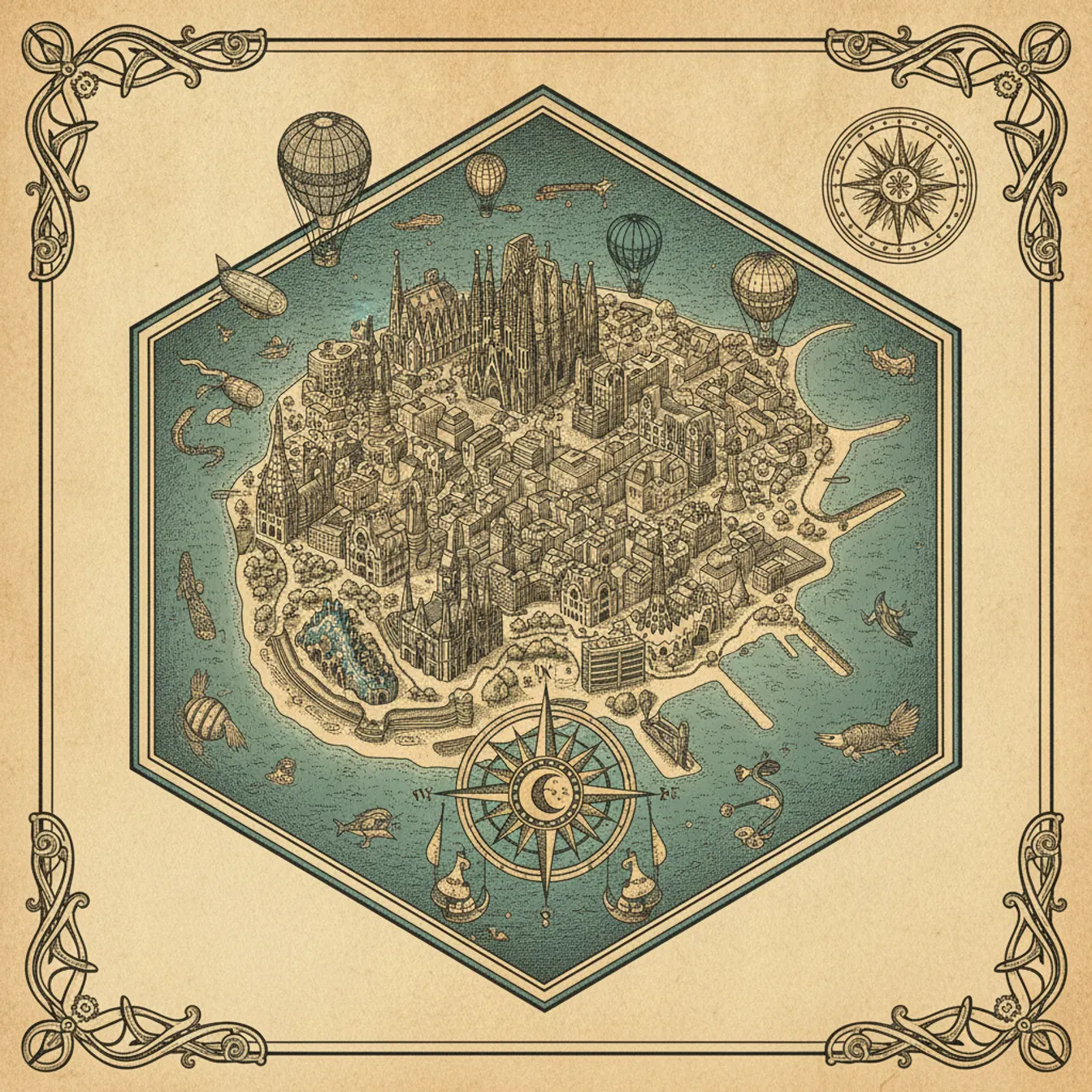 Hand-drawn tilted map of barcelona