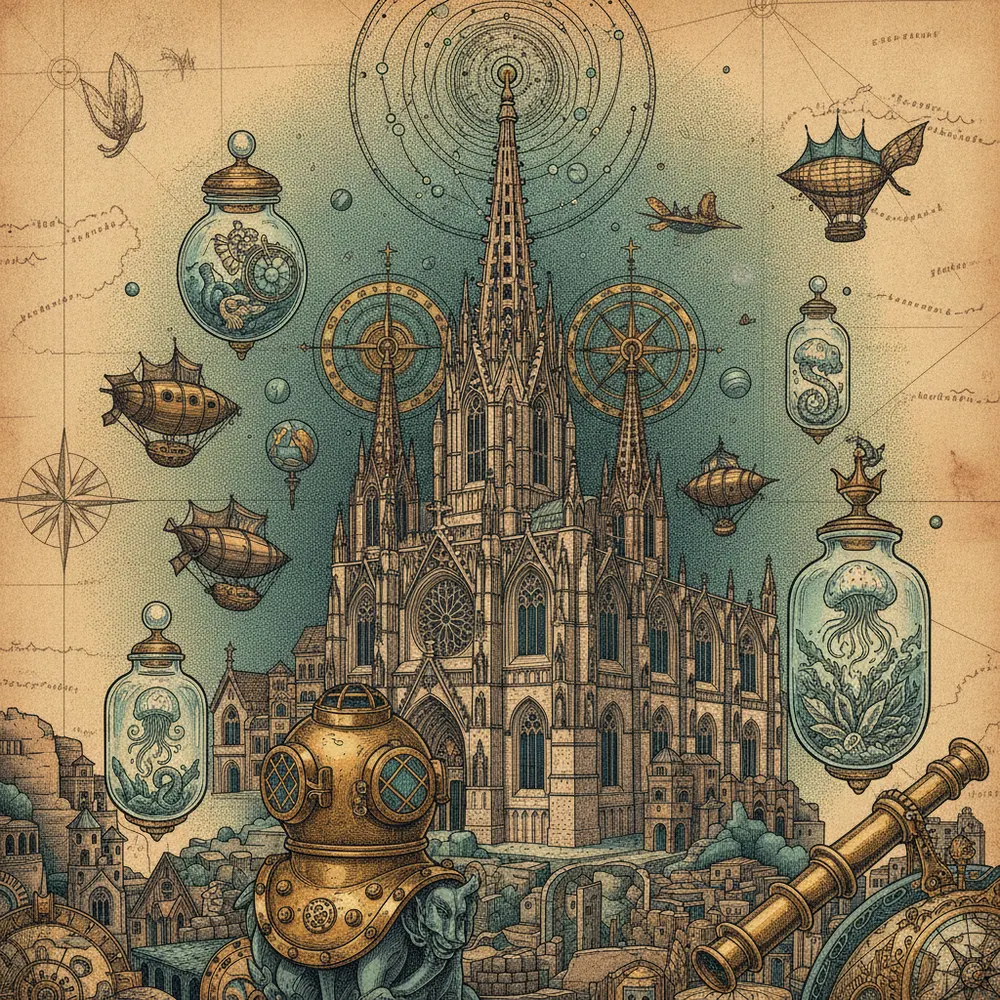 Detailed engraving of Barri Gòtic