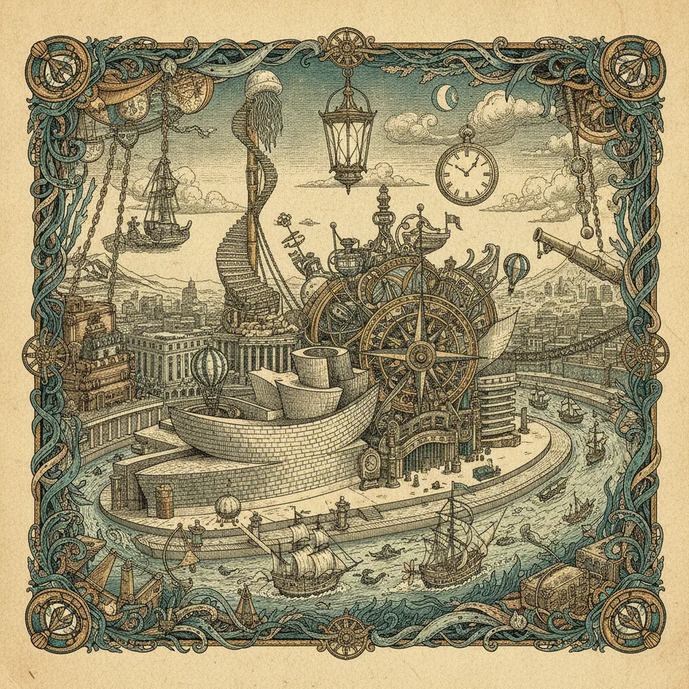 Detailed engraving of Abandoibarra