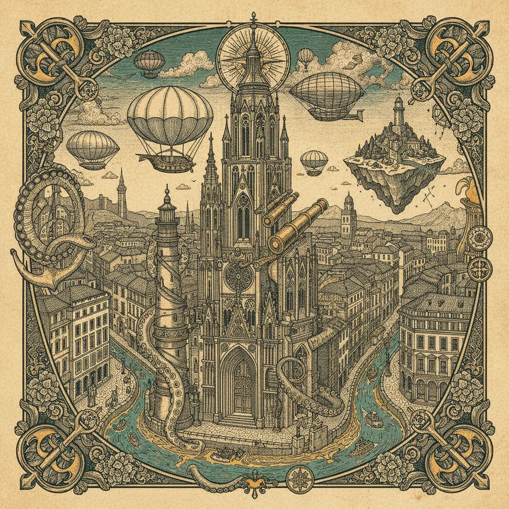 Detailed engraving of Casco Viejo (Old Town)