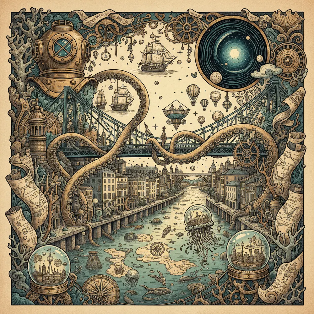 Detailed engraving of Nervion Estuary