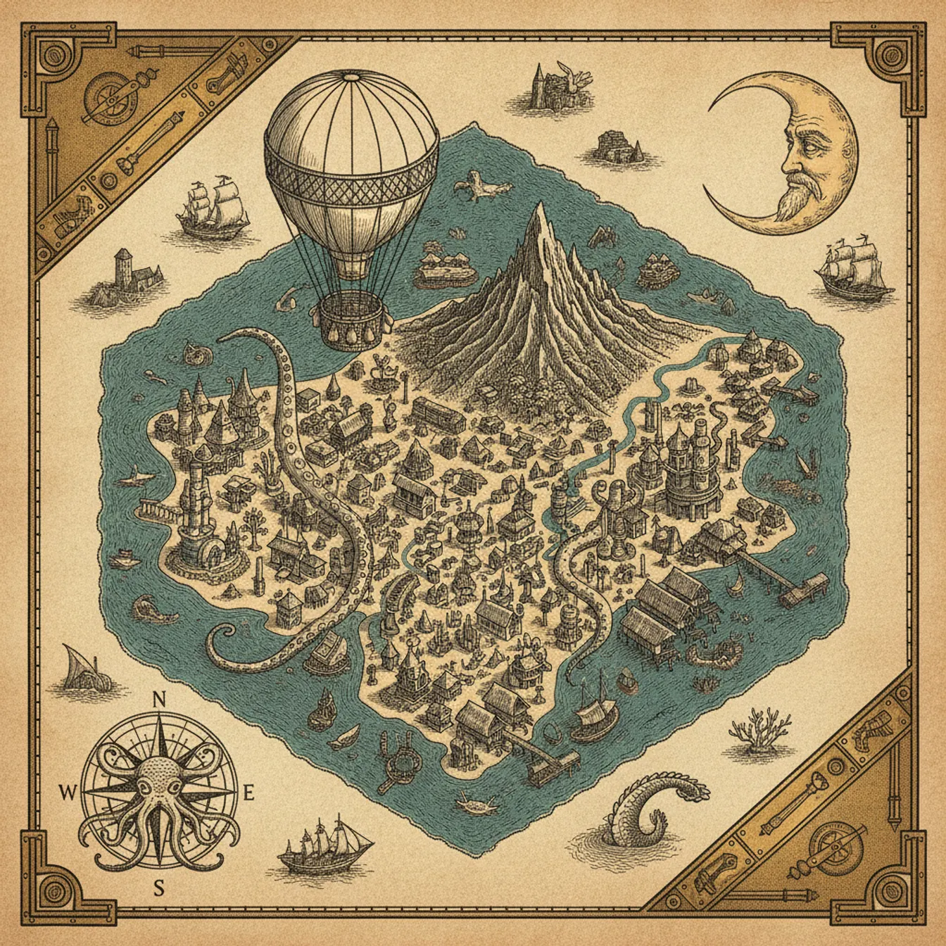 Hand-drawn tilted map of bora-bora