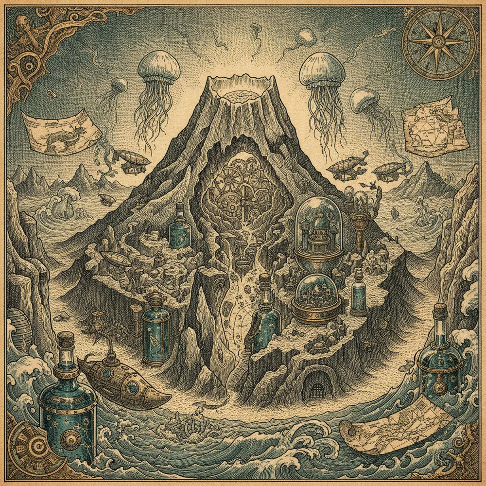 Detailed engraving of Volcanic Interior