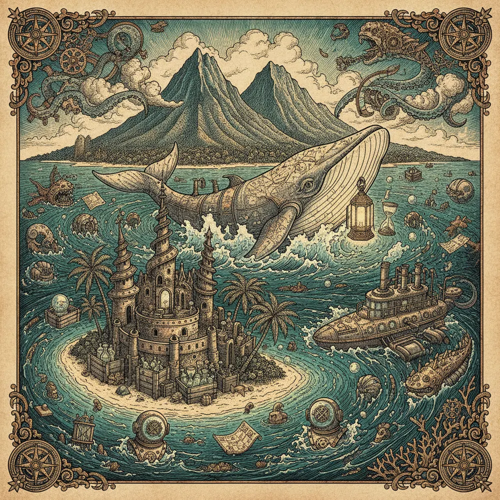 Detailed engraving of Matira Beach & Point