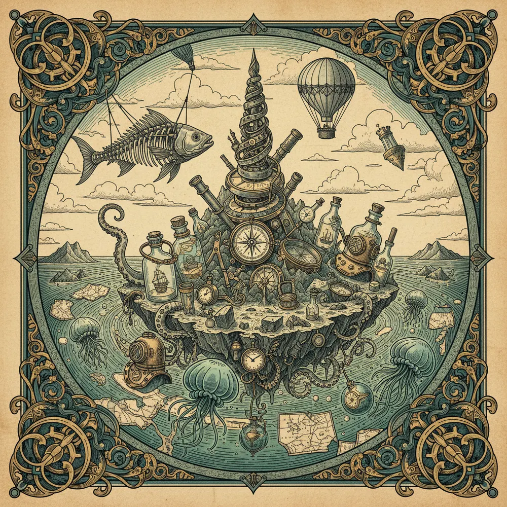 Detailed engraving of The Lagoon & Motus