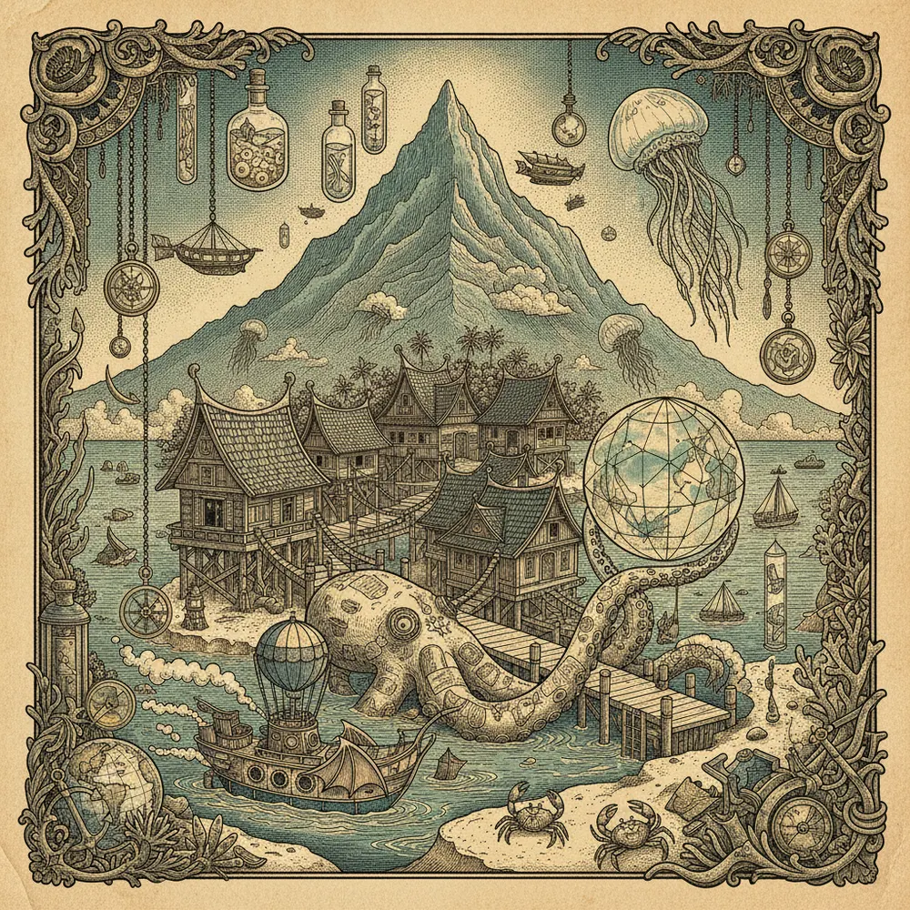 Detailed engraving of Vaitape (Main Village)