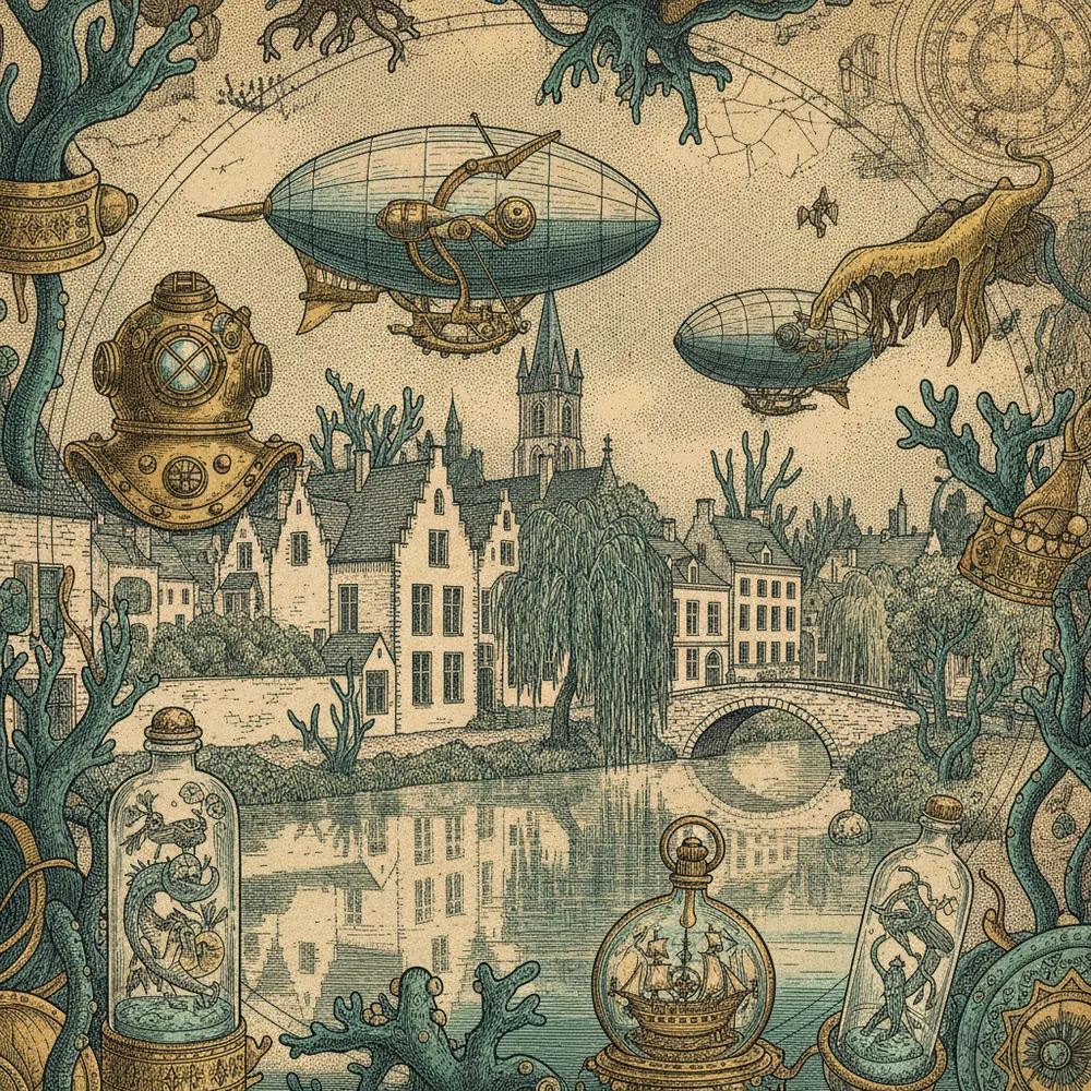 Detailed engraving of Begijnhof & Minnewater