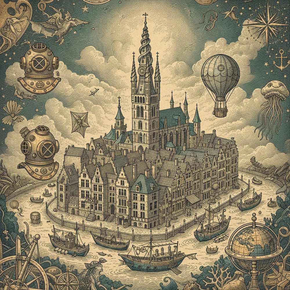 Detailed engraving of Dijver & Museum Quarter